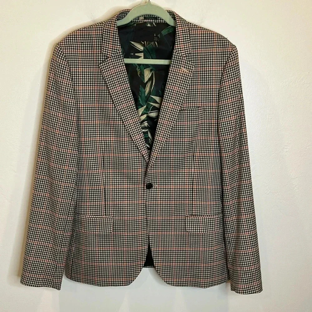 ASOS MENS GINGHAM CHECK PATTERN BLAZER LINED 42 REGULAR